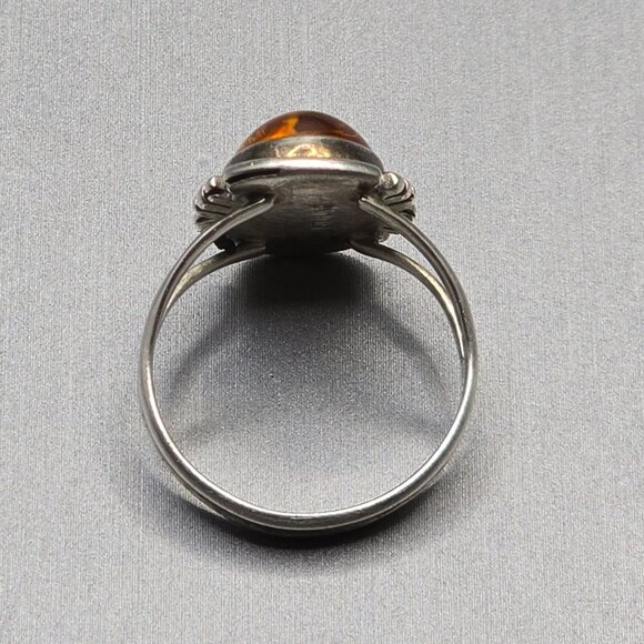 VTG Sterling Silver Amber Ring Size 8.5 Split Shank 3.34g Sliced Accents Poland - Picture 5 of 12